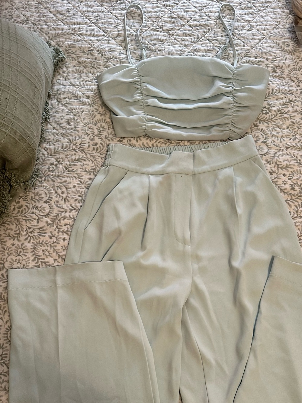 Harlow Light Sage Wide-Leg High-Rise Pant Set